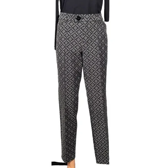 Nanette Lepore Pants Women’s Size 10 Ankle Long Black White Geometric Work Wear - Picture 1 of 9